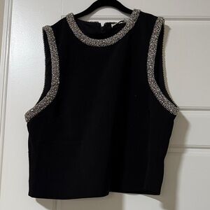 Alice + Olivia Elegant Black Crop Top with Silver Trim